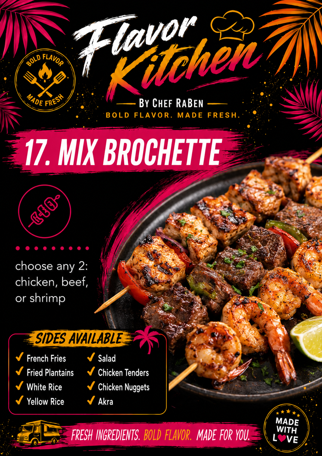 Flavor Kitchen menu poster for Mix Brochette by Chef RaBen