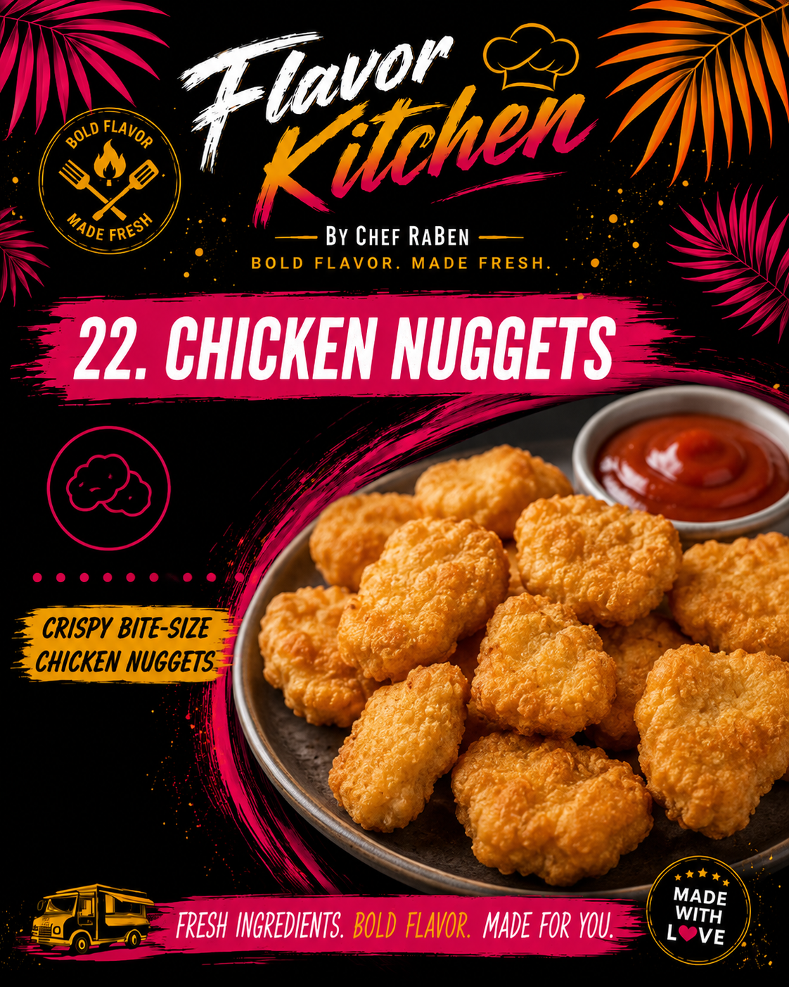 Flavor Kitchen menu poster for Chicken Nuggets by Chef RaBen
