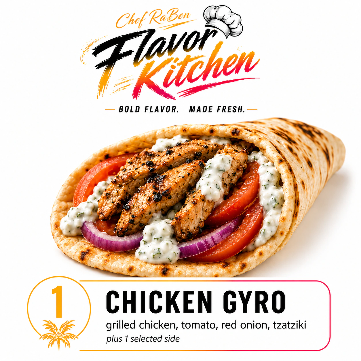 Flavor Kitchen chicken gyro menu item number 1.