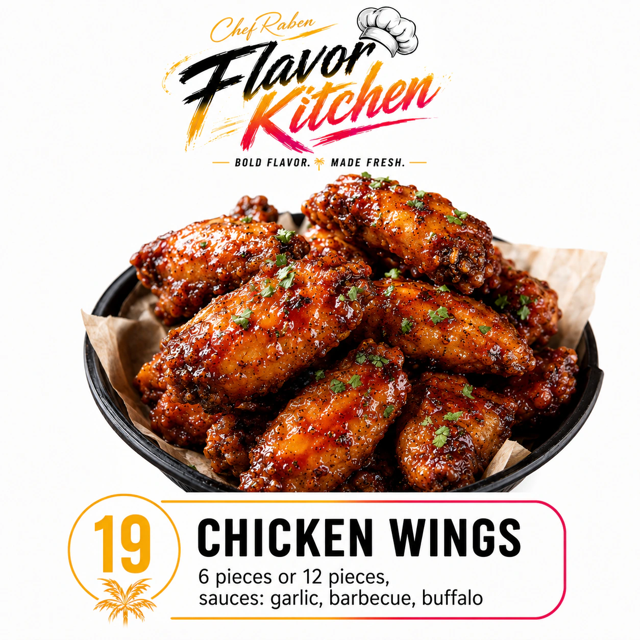 Flavor Kitchen chicken wings menu item number 19.