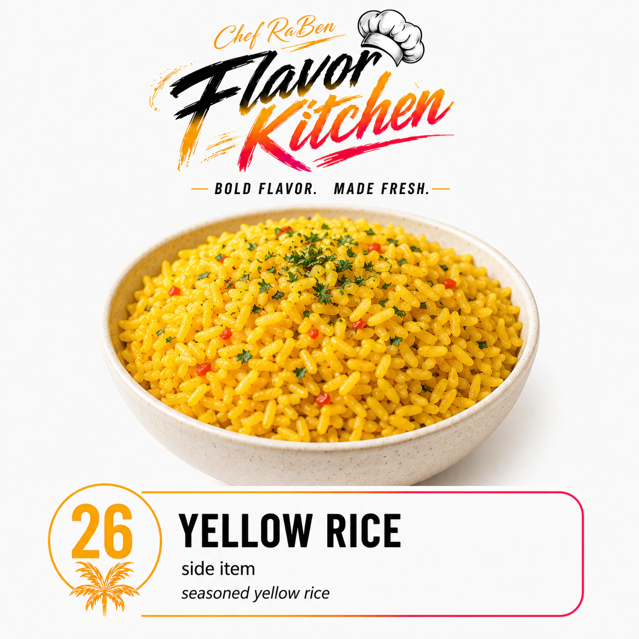 Flavor Kitchen yellow rice menu item number 26.