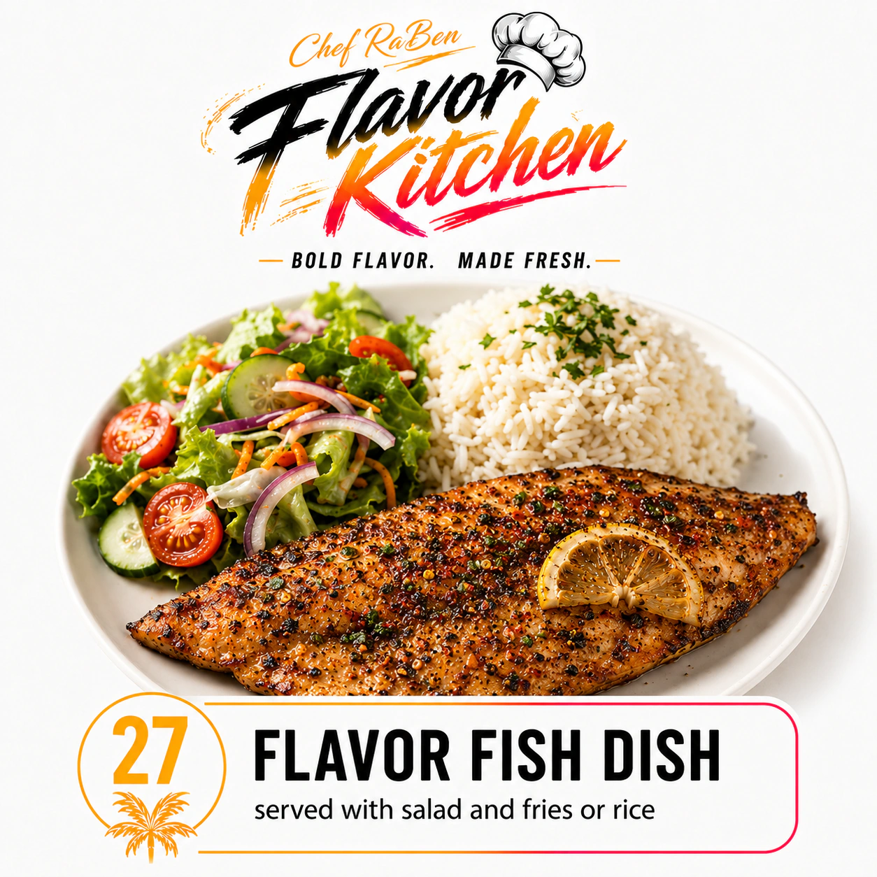 Flavor Kitchen flavor fish dish menu item number 27.